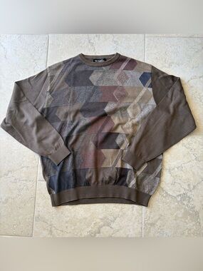 Men's Diamond-Pattern Crewneck Sweater in Brown